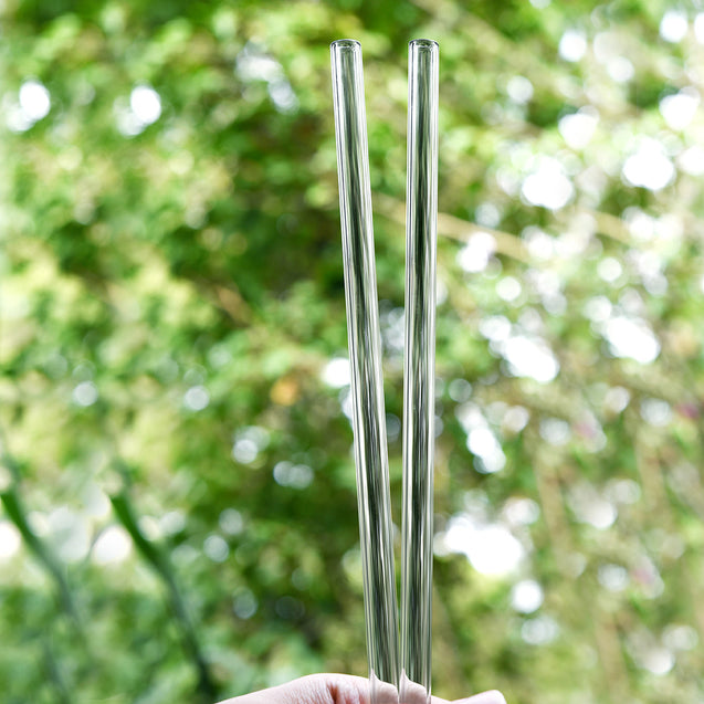 10mm (Transparent) 2 Straight Reusable Glass Straws with Cleaning Brushes — STRAWTOPIA 