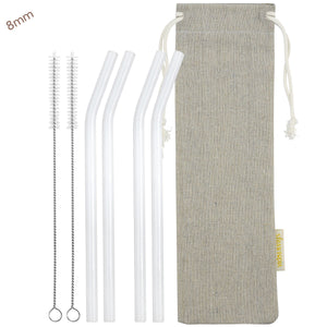 8mm (White) 4 Bendy Reusable Glass Straws with Cleaning Brushes — STRAWTOPIA
