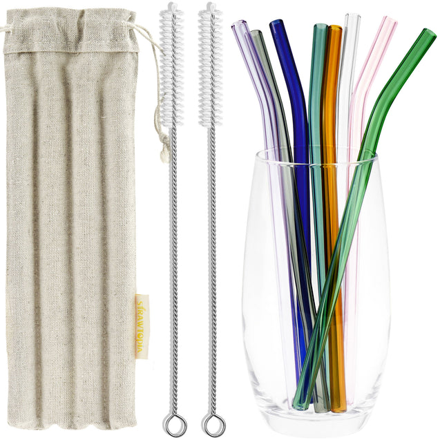 8mm 8 Color Bendy Glass Straws with Cleaning Brushes — STRAWTOPIA