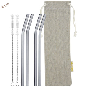 8mm (Grey) 4 Bendy Reusable Glass Straws with Cleaning Brushes — STRAWTOPIA
