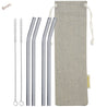 8mm (Grey) 4 Bendy Reusable Glass Straws with Cleaning Brushes — STRAWTOPIA