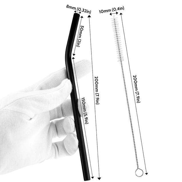 8mm (Black) 4 Bendy Reusable Glass Straws with Cleaning Brushes — STRAWTOPIA