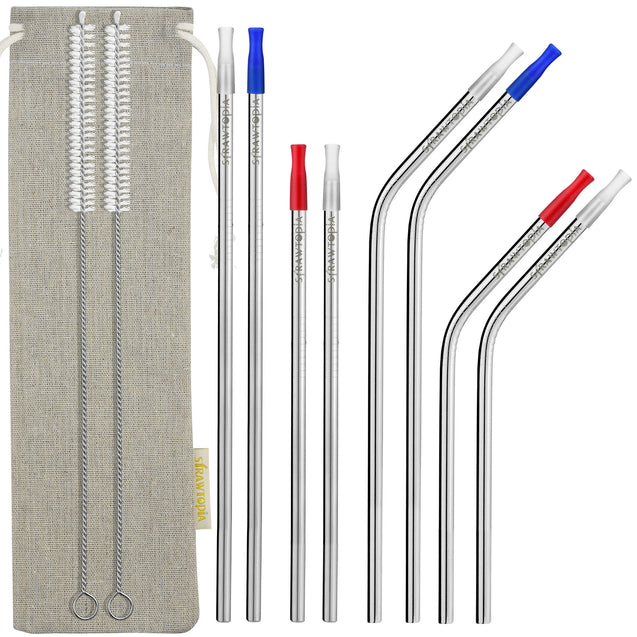 Reusable Stainless Steel Metal Straws with Silicon Tips & Cleaning Brushes — STRAWTOPIA