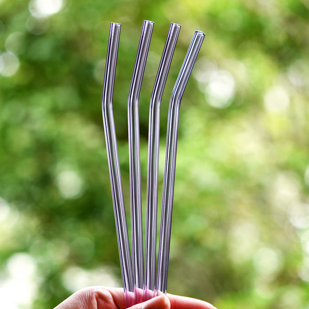 8mm (Purple) 4 Bendy Reusable Glass Straws with Cleaning Brushes — STRAWTOPIA