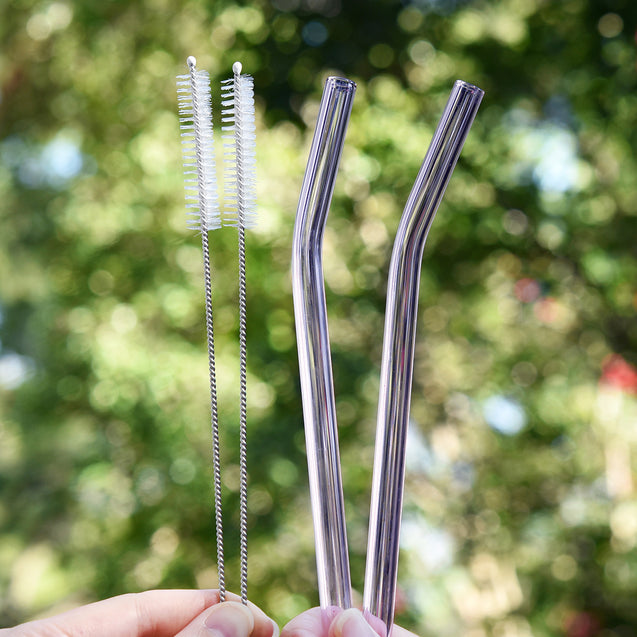 8mm (Purple) 2 Bendy Reusable Glass Straws with Cleaning Brushes — STRAWTOPIA