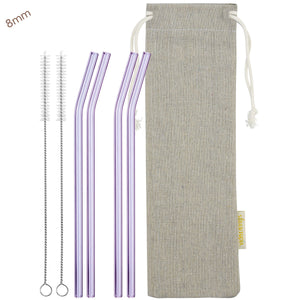 8mm (Purple) 4 Bendy Reusable Glass Straws with Cleaning Brushes — STRAWTOPIA